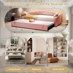 Btm 3Ft Petalshaped Upholstered Daybed With Trundle, Rgb Led Lights, Velvet Sofa Bed, Pink (No Mattress) - thumbnail 9