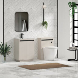 Royal Bathrooms Orion 600mm Warm Taupe 2 Door Floor Standing Bathroom Vanity Unit With Carrara White Basin & Black Accent Trim - thumbnail 3