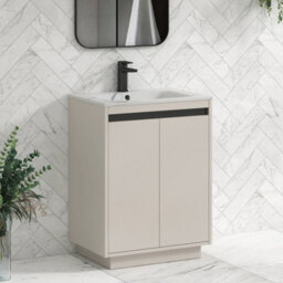 Royal Bathrooms Orion 600mm Warm Taupe 2 Door Floor Standing Bathroom Vanity Unit With Carrara White Basin & Black Accent Trim - thumbnail 6