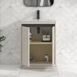 Royal Bathrooms Orion 600mm Warm Taupe 2 Door Floor Standing Bathroom Vanity Unit With Carrara White Basin & Black Accent Trim - thumbnail 4