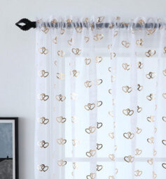 "Curtains at Home 1 Pair (2) Sheer Rose Gold Metallic Entwined Heart Voile Panels - 90"" (229Cm) Drop" - thumbnail 3