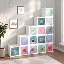 Berkfield Cube Storage Cabinet For Kids With 15 Cubes White Pp - thumbnail 1