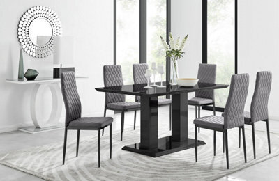 Furniturebox Uk Imperia 6 Black Dining Table And 6 Grey Velvet Milan Black Leg Chairs - image 1