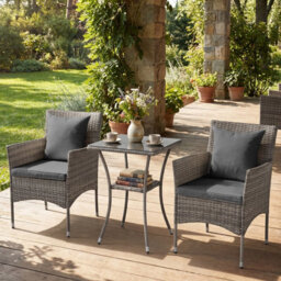 Costway 3 Pcs Patio Wicker Bistro Set W/ 2 Rattan Chairs Outdoor Conversation Furniture Set With Cushions-Grey - thumbnail 8