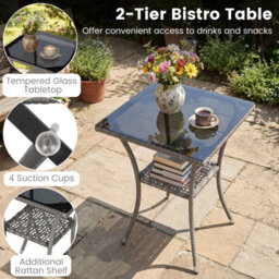 Costway 3 Pcs Patio Wicker Bistro Set W/ 2 Rattan Chairs Outdoor Conversation Furniture Set With Cushions-Grey - thumbnail 9