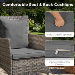 Costway 3 Pcs Patio Wicker Bistro Set W/ 2 Rattan Chairs Outdoor Conversation Furniture Set With Cushions-Grey - thumbnail 4