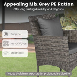 Costway 3 Pcs Patio Wicker Bistro Set W/ 2 Rattan Chairs Outdoor Conversation Furniture Set With Cushions-Grey - thumbnail 5