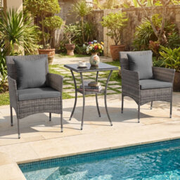 Costway 3 Pcs Patio Wicker Bistro Set W/ 2 Rattan Chairs Outdoor Conversation Furniture Set With Cushions-Grey - thumbnail 6