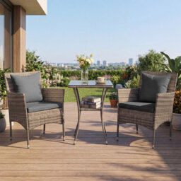 Costway 3 Pcs Patio Wicker Bistro Set W/ 2 Rattan Chairs Outdoor Conversation Furniture Set With Cushions-Grey - thumbnail 7