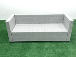 Fimous Outdoor Garden Furniture Rattan Sofa Set 2 Armchairs Oblong Coffee Table 2 Big Stools Side Table Light Grey - thumbnail 5