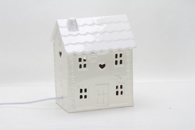 Ceramic House Table Lamp Cream Base With Cream Roof Soft Warm Light Energy Saving Energy Class A - image 1