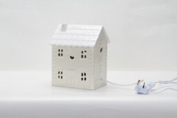 Ceramic House Table Lamp Cream Base With Cream Roof Soft Warm Light Energy Saving Energy Class A - thumbnail 4