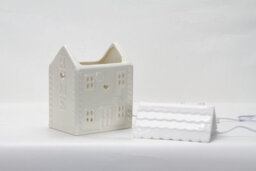Ceramic House Table Lamp Cream Base With Cream Roof Soft Warm Light Energy Saving Energy Class A - thumbnail 6