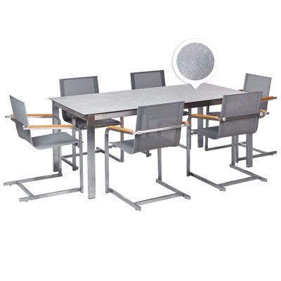 Beliani Garden Dining Set 6 Seater Cosoleto Tempered Glass Grey - image 1