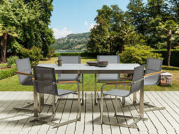 Beliani Garden Dining Set 6 Seater Cosoleto Tempered Glass Grey - thumbnail 2