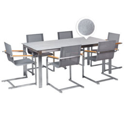 Beliani Garden Dining Set 6 Seater Cosoleto Tempered Glass Grey - thumbnail 1