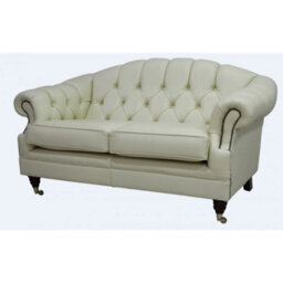 Chesterfield 2 Seater Shelly Cream Leather Sofa Settee In Victoria Style - thumbnail 5