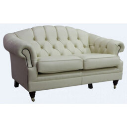 Chesterfield 2 Seater Shelly Cream Leather Sofa Settee In Victoria Style - thumbnail 3