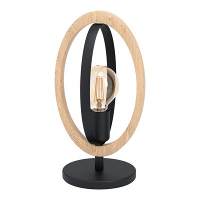 Stylish Black Steel And Wood Table Lamp With Loop Shade For Modern Desks - image 1