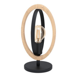 Stylish Black Steel And Wood Table Lamp With Loop Shade For Modern Desks