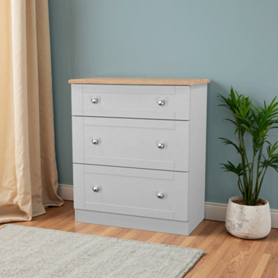 Santander Ready Assembled Matt Grey & Oak 3 Drawer Chest (H)882mm (W)765mm (D)415mm - image 1
