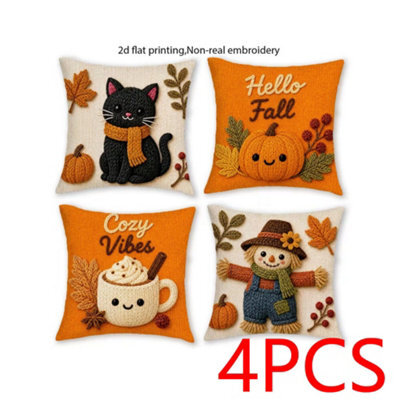 Amorly 4Pcs Halloween Throw Pillow Covers 45X45Cm 2D Printed Cushion Cases For Sofa Couch Fall Harvest Home Decor - image 1