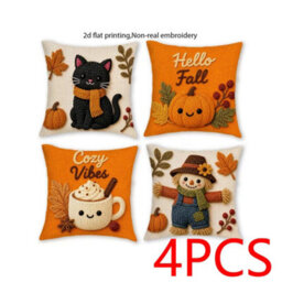 Amorly 4Pcs Halloween Throw Pillow Covers 45X45Cm 2D Printed Cushion Cases For Sofa Couch Fall Harvest Home Decor - thumbnail 1