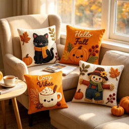 Amorly 4Pcs Halloween Throw Pillow Covers 45X45Cm 2D Printed Cushion Cases For Sofa Couch Fall Harvest Home Decor - thumbnail 3
