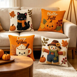 Amorly 4Pcs Halloween Throw Pillow Covers 45X45Cm 2D Printed Cushion Cases For Sofa Couch Fall Harvest Home Decor - thumbnail 4