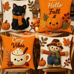 Amorly 4Pcs Halloween Throw Pillow Covers 45X45Cm 2D Printed Cushion Cases For Sofa Couch Fall Harvest Home Decor - thumbnail 5