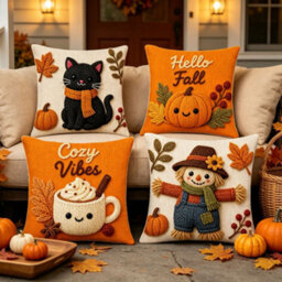 Amorly 4Pcs Halloween Throw Pillow Covers 45X45Cm 2D Printed Cushion Cases For Sofa Couch Fall Harvest Home Decor - thumbnail 6