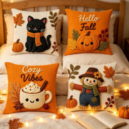 Amorly 4Pcs Halloween Throw Pillow Covers 45X45Cm 2D Printed Cushion Cases For Sofa Couch Fall Harvest Home Decor - thumbnail 7