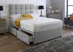 Comfy Deluxe Silver   Linen 3Ft  Single Divan Bed Set Headboard With Mattress -  2 Drawers Same Side