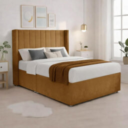 Luxury Mustard Plush Milan Double Bed Frame With Mattress 54 Inches Wingback Headboard 2 Footend Storage Drawers - thumbnail 3