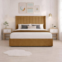 Luxury Mustard Plush Milan Double Bed Frame With Mattress 54 Inches Wingback Headboard 2 Footend Storage Drawers - thumbnail 4
