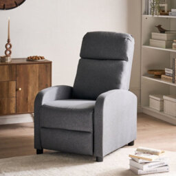 Wyld And Coco Reclining Armchair Grey Faux Linen With Adjustable Backrest And Footrest - Manual Recliner - thumbnail 2