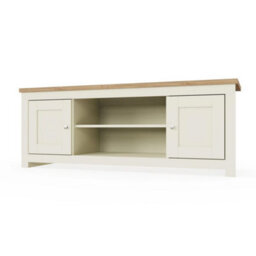 Cream Modern Tv Stand Cabinet 2 Door Entertainment Open Shelf - thumbnail 3
