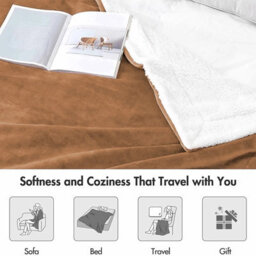 Ameha Camel Sherpa Fleece Throw Single 130X150Cm Fluffy Smooth Touch & Reversible Soft Thick & Warm Feel Blanket - thumbnail 2