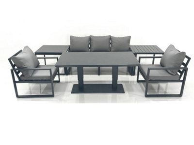 Fimous Outdoor Aluminium Garden Furniture Set With Adjustable Rising Lifting Dining Table 3 Seater Sofa 2 Chair 2 Side Tables - image 1