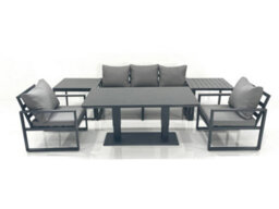 Fimous Outdoor Aluminium Garden Furniture Set With Adjustable Rising Lifting Dining Table 3 Seater Sofa 2 Chair 2 Side Tables - thumbnail 2