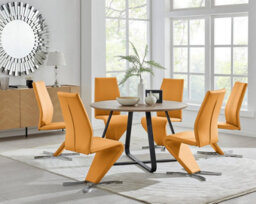 Furniturebox Uk Santorini Brown Wood Effect Round Dining Table & 6 Mustard Willow Chairs