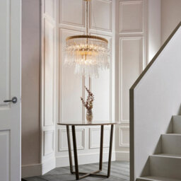 Gold Plated Ceiling Chandelier - Glass Detailing - 9 Bulb Pendant Light Fitting - thumbnail 3