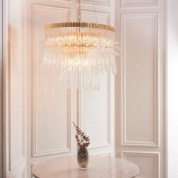 Gold Plated Ceiling Chandelier - Glass Detailing - 9 Bulb Pendant Light Fitting - thumbnail 5