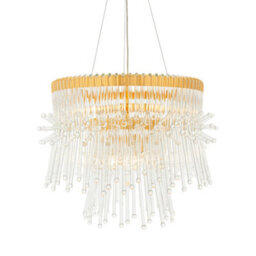 Gold Plated Ceiling Chandelier - Glass Detailing - 9 Bulb Pendant Light Fitting - thumbnail 1