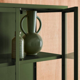 Sweeek - Sideboard, Steel And Tempered Glass China Cabinet With 2 Doors  Green 80X35X180 Cm - Arkansas - thumbnail 9