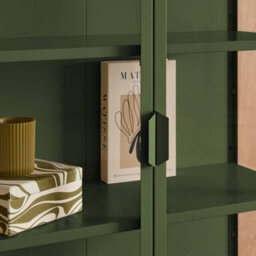 Sweeek - Sideboard, Steel And Tempered Glass China Cabinet With 2 Doors  Green 80X35X180 Cm - Arkansas - thumbnail 8