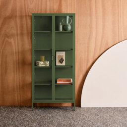 Sweeek - Sideboard, Steel And Tempered Glass China Cabinet With 2 Doors  Green 80X35X180 Cm - Arkansas - thumbnail 1
