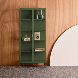Sweeek - Sideboard, Steel And Tempered Glass China Cabinet With 2 Doors  Green 80X35X180 Cm - Arkansas - thumbnail 3