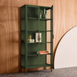 Sweeek - Sideboard, Steel And Tempered Glass China Cabinet With 2 Doors  Green 80X35X180 Cm - Arkansas - thumbnail 6