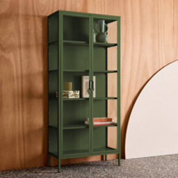 Sweeek - Sideboard, Steel And Tempered Glass China Cabinet With 2 Doors  Green 80X35X180 Cm - Arkansas - thumbnail 7